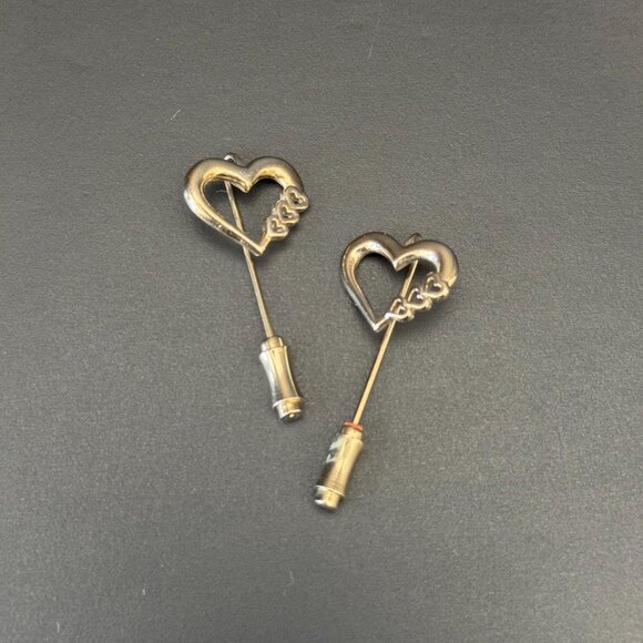 Vintage Goldtone Heart Shaped Stick Pins Set Of 2 - Elegant Retro Chic Accessori - Picture 1 of 3